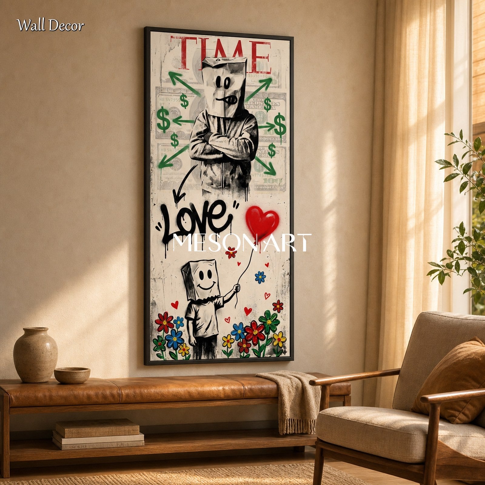 Black And Red Graffiti Love Art Large Banksy Style Painting Panoramic Wall Decor For Living Room By Mesonart