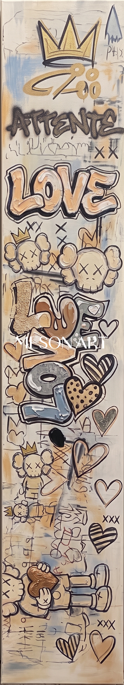 Bold Pop Art Diptych With Graffiti And Gold Accents For Modern Living Room