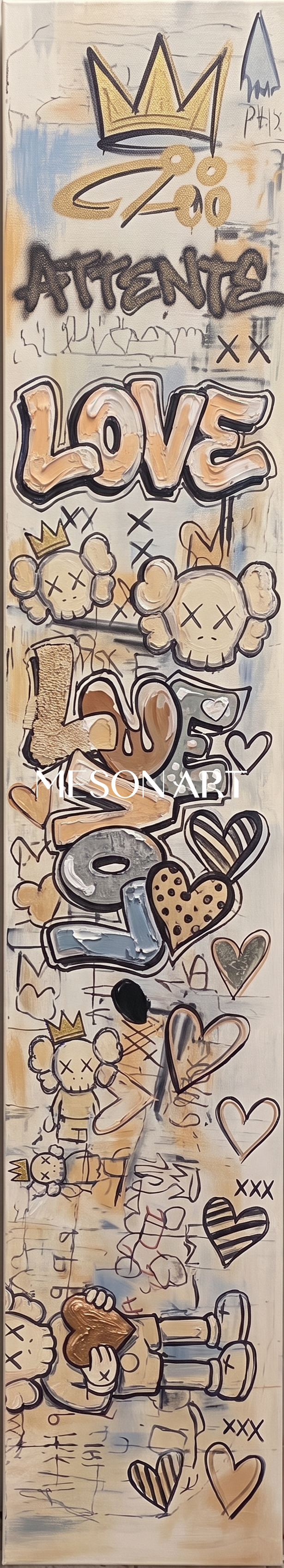 Bold Pop Art Diptych With Graffiti And Gold Accents For Modern Living Room
