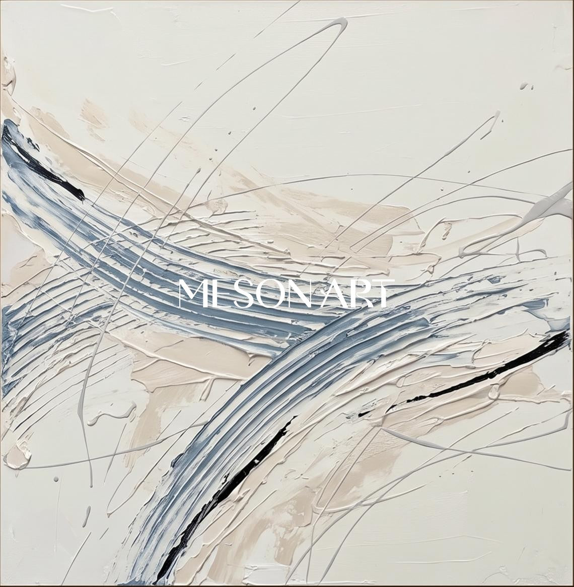 White And Blue Abstract Expressionism Painting Inspired By Jackson Pollock Action Art Square Wall Decor For Living Room By Mesonart