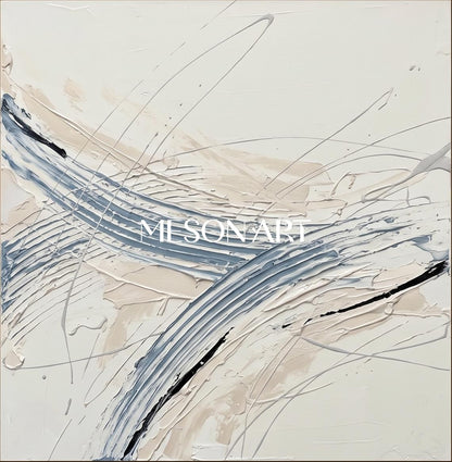 White And Blue Abstract Expressionism Painting Inspired By Jackson Pollock Action Art Square Wall Decor For Living Room By Mesonart