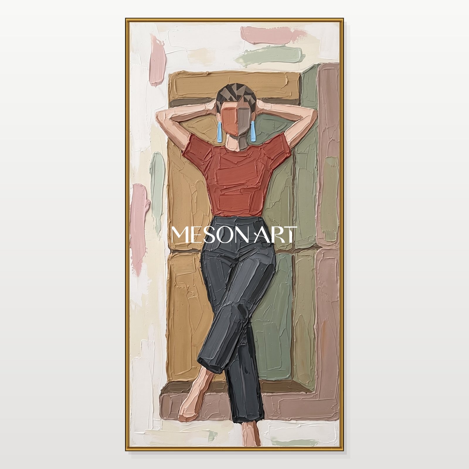 Brown And Black Minimalist Modern Portrait Painting Panoramic Wall Art For Living Room By Mesonart
