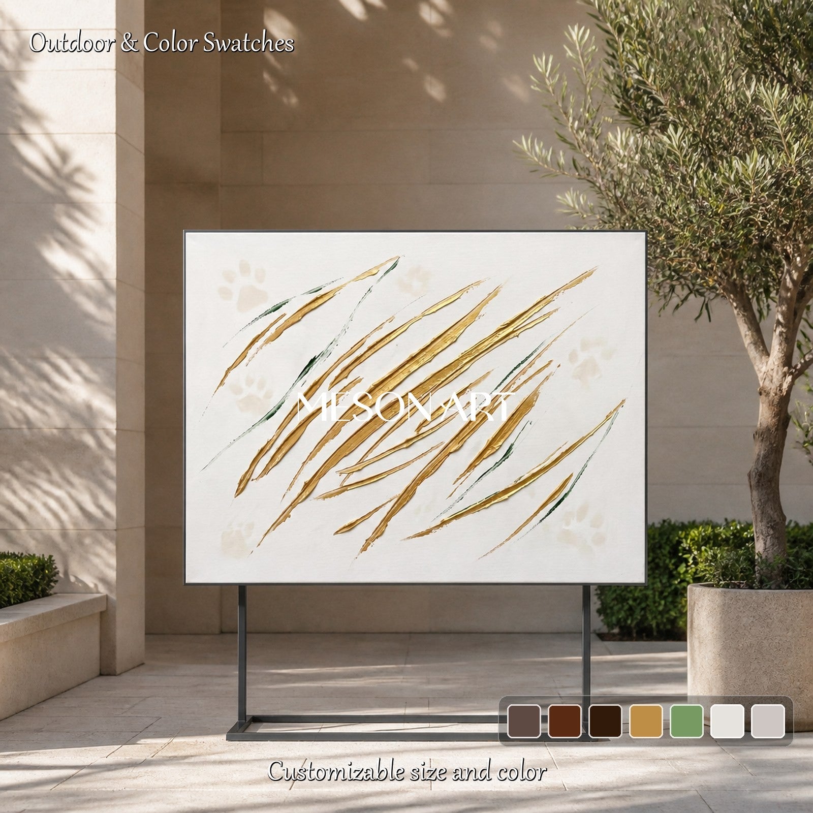 White And Gold Abstract Expressionism Painting Jackson Pollock Inspired Rectangular Wall Art For Living Room By Mesonart