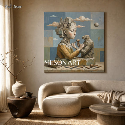 Surrealist Oil Painting With Dreamlike Architecture For Sophisticated Home Office Decor