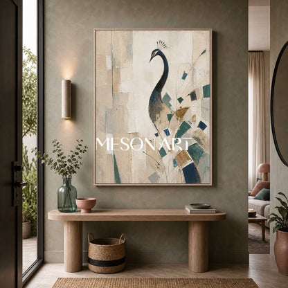 Art Deco Peacock Painting Abstract Geometric Animal Wall Art For Modern Living Room Entryway Decor