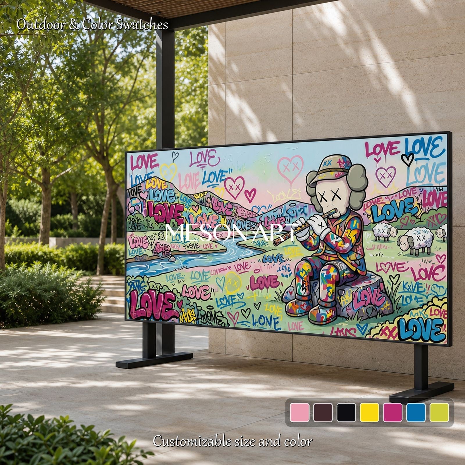 Vibrant Graffiti Pop Art Painting With Love Motifs For Modern Living Room Decor