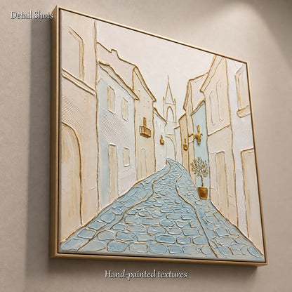 Art Deco City Painting With Gold Texture For Modern Living Room Decor