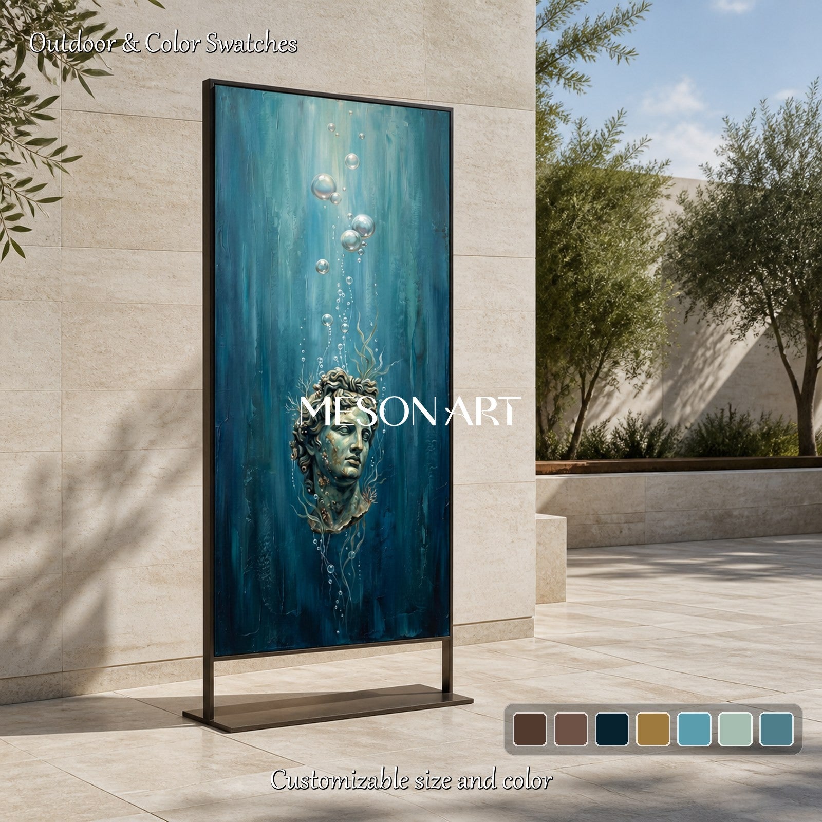 Blue And Gold Surreal Historical Art Reinterpretation Panoramic Conceptual Painting By Mesonart