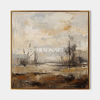 Beige And Brown Neutral Landscape Art Square Wall Painting Original Artist Hand Painted For Living Room By Mesonart