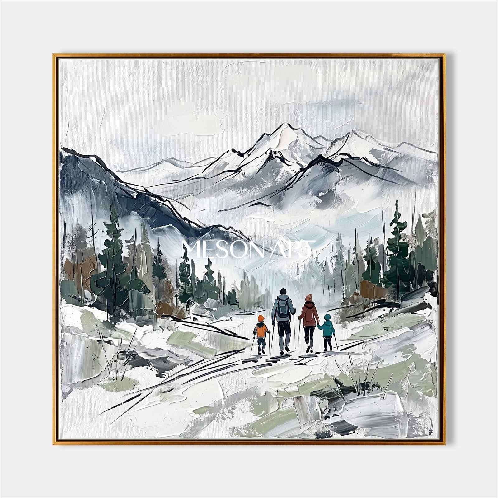 White And Gray Textured Landscape Painting Square Wall Art Original Artist Hand Painted By Mesonart
