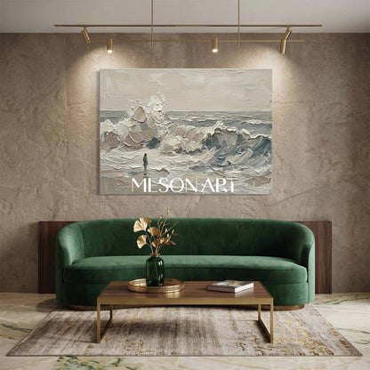 Minimalist Ocean Abstract Art With Textured Relief For Modern Living Room And Bedroom Decor