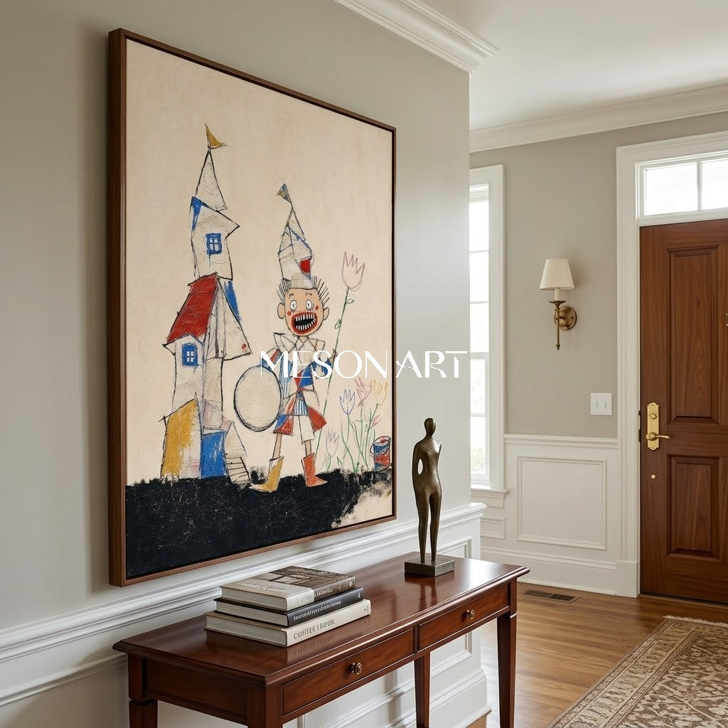 Whimsical Pop Art Painting With Cartoon Characters For Modern Living Room Decor