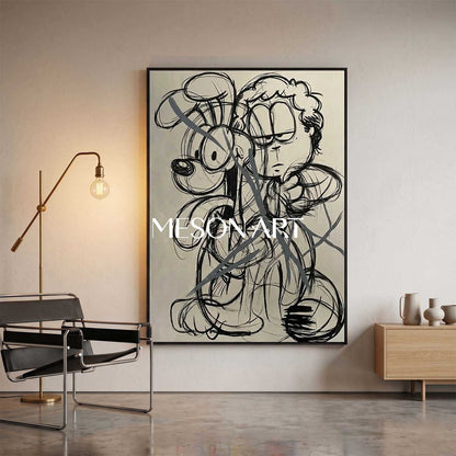 Abstract Pop Culture Art With Iconic Characters In Black And Gray For Modern Home Decor