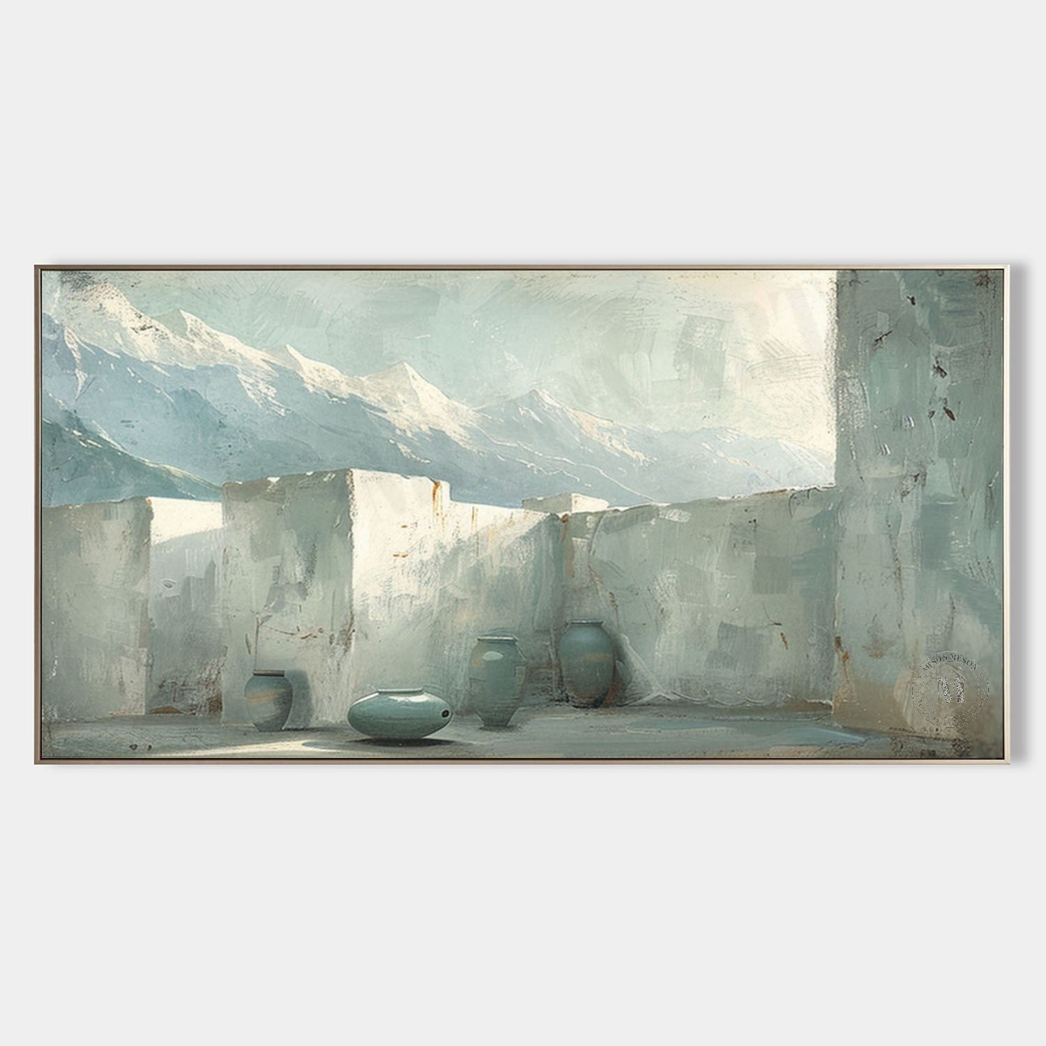 Grey and Green Landscape Canvas Art Wabi-Sabi Wall Art Modern Grey and Green Abstract Wall Art Decor