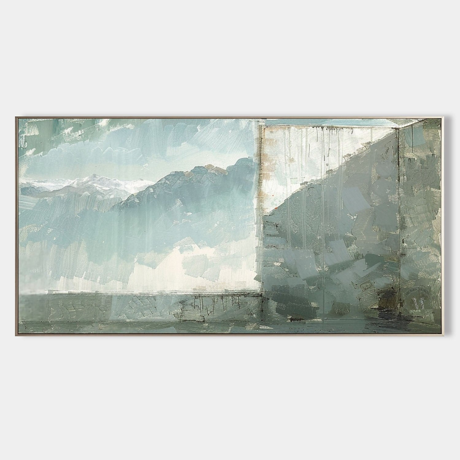 Large Gray and Green Scenic Canvas Art Wabi-Sabi Wall Art Gray and Green Minimalist Wall Art Decor