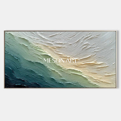 3D Green and White Abstract Textured Canvas Art Modern Wall Decor Painting