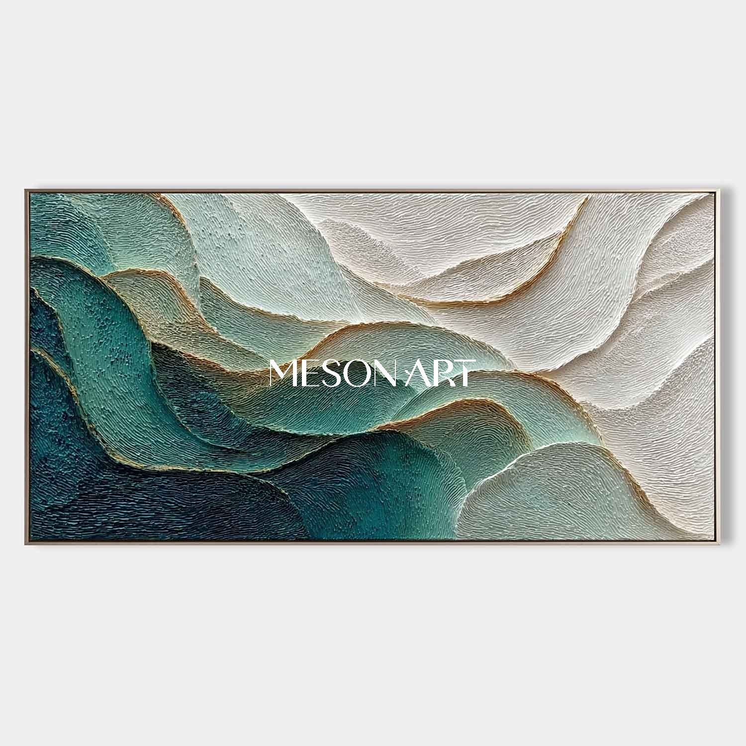 Extra Large 3D White and Green Living Room Plaster Abstract Texture Canvas Wall Art