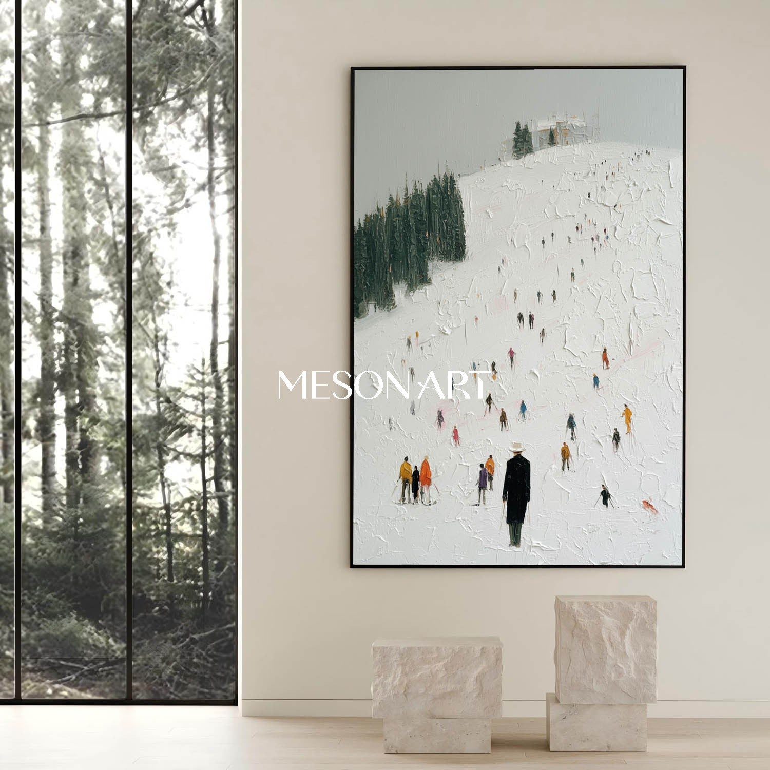 Impasto Ski Scene Wall Art Minimalist Abstract Home or Office Canvas