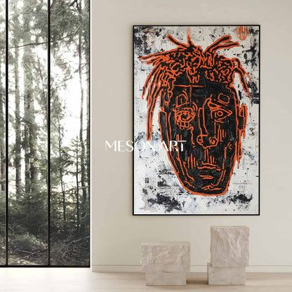 Vibrant Orange Neo-Street Abstract Portrait Acrylic Canvas Wall Art