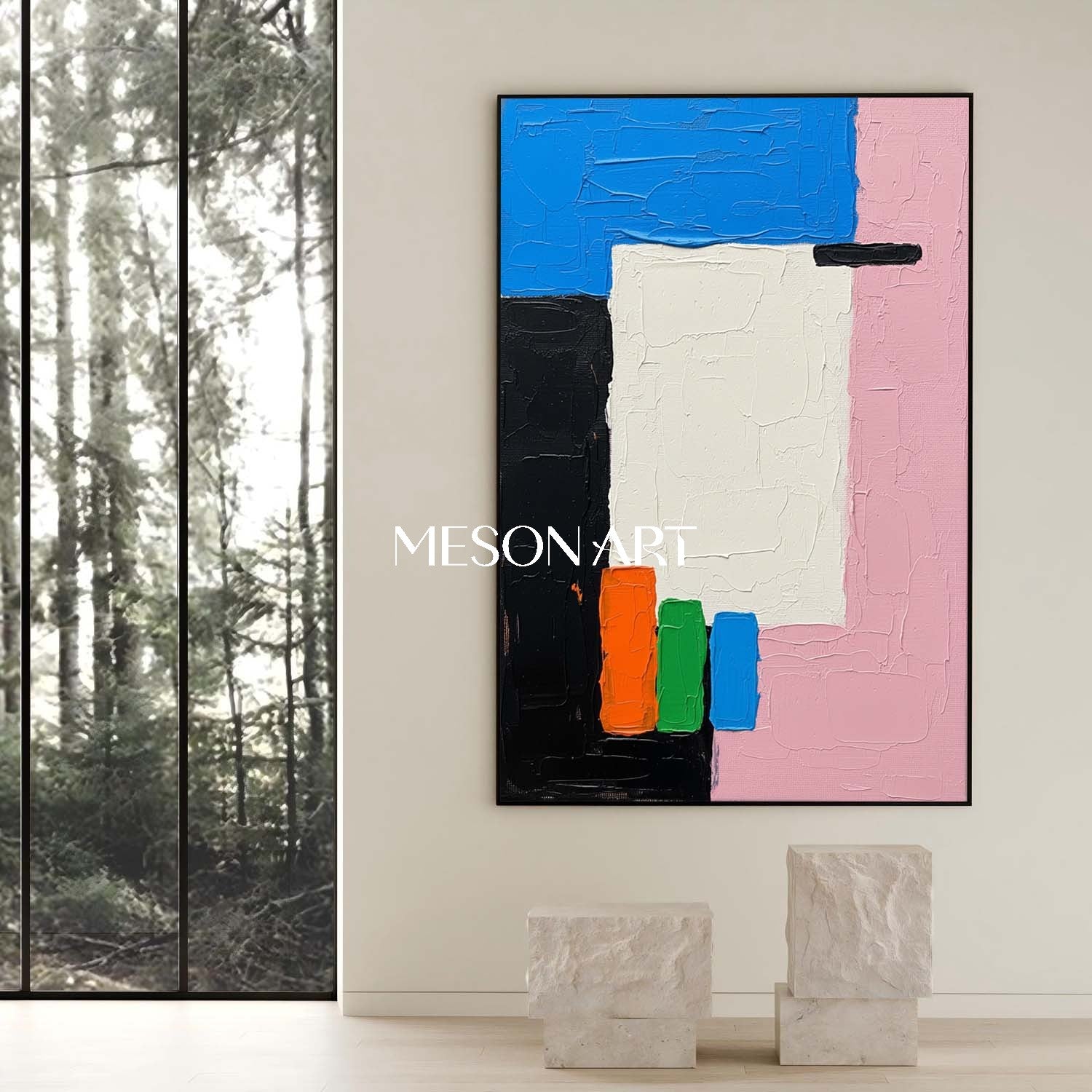 Blue Pink Black Abstract Textured Oil Painting Large for Living Room Buy