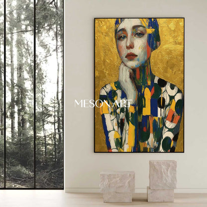 Gold Hand Painted Textured Abstract Art Vertical Entryway Wall Canvas