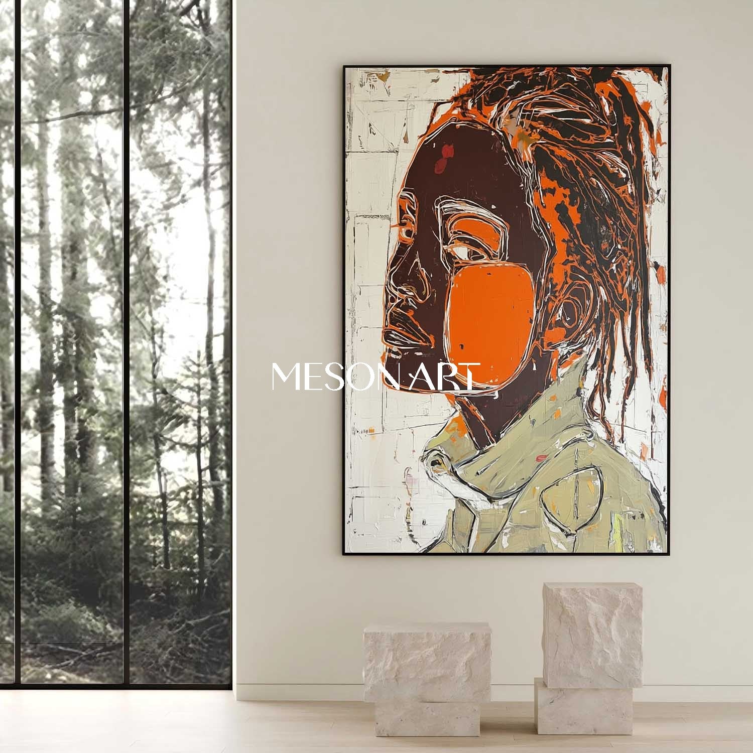 都市抽象的な肖像画バスキアは、廊下のモダンな壁の装飾を触発 – MesonArt