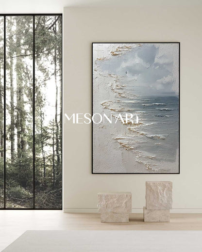 Large 3D Blue And White Abstract Canvas Art Abstract Sea Texture Paintings Sea Wall Art Decor