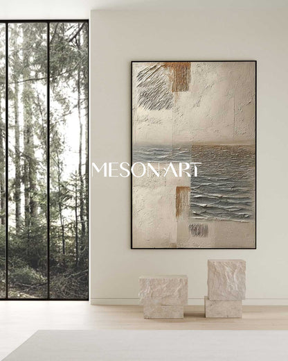 Large 3D Neutral Abstract Canvas Art Beige Texture Painting Wabi-Sabi Wall Art Decor