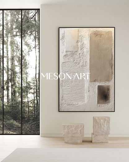 Large 3D Ivory Abstract Canvas Art Ivory Texture Painting Wabi-Sabi Wall Art Decor