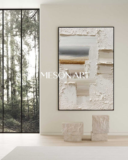 3D Creamy White Textured Painting Creamy White Abstract Canvas Art Creamy White Minimalist Wall Art