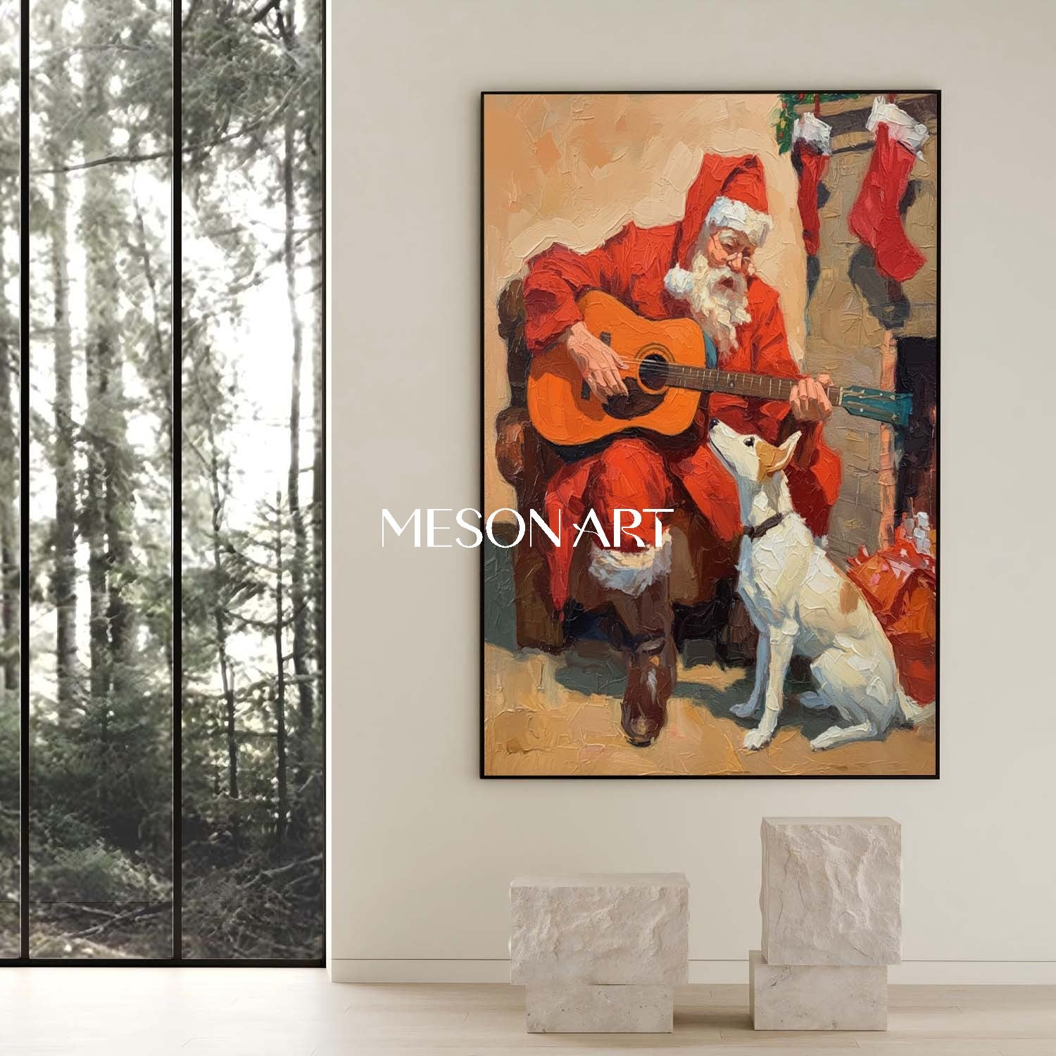 Christmas Gift Santa Claus Painting  Large Framed Canvas Family Room