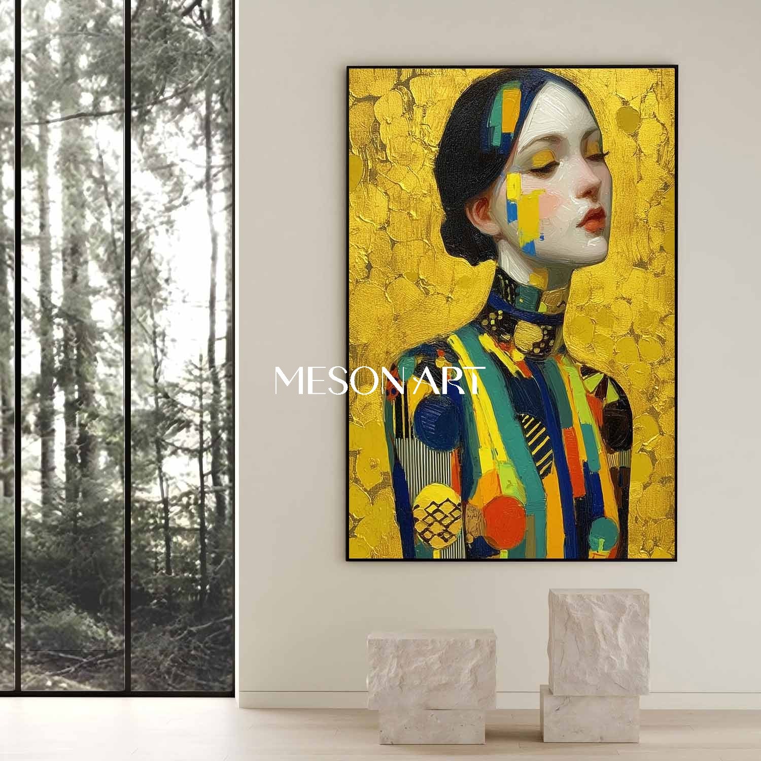 黄色の現代的な手作りの絵画額縁ダイニングルームの壁アート – MesonArt