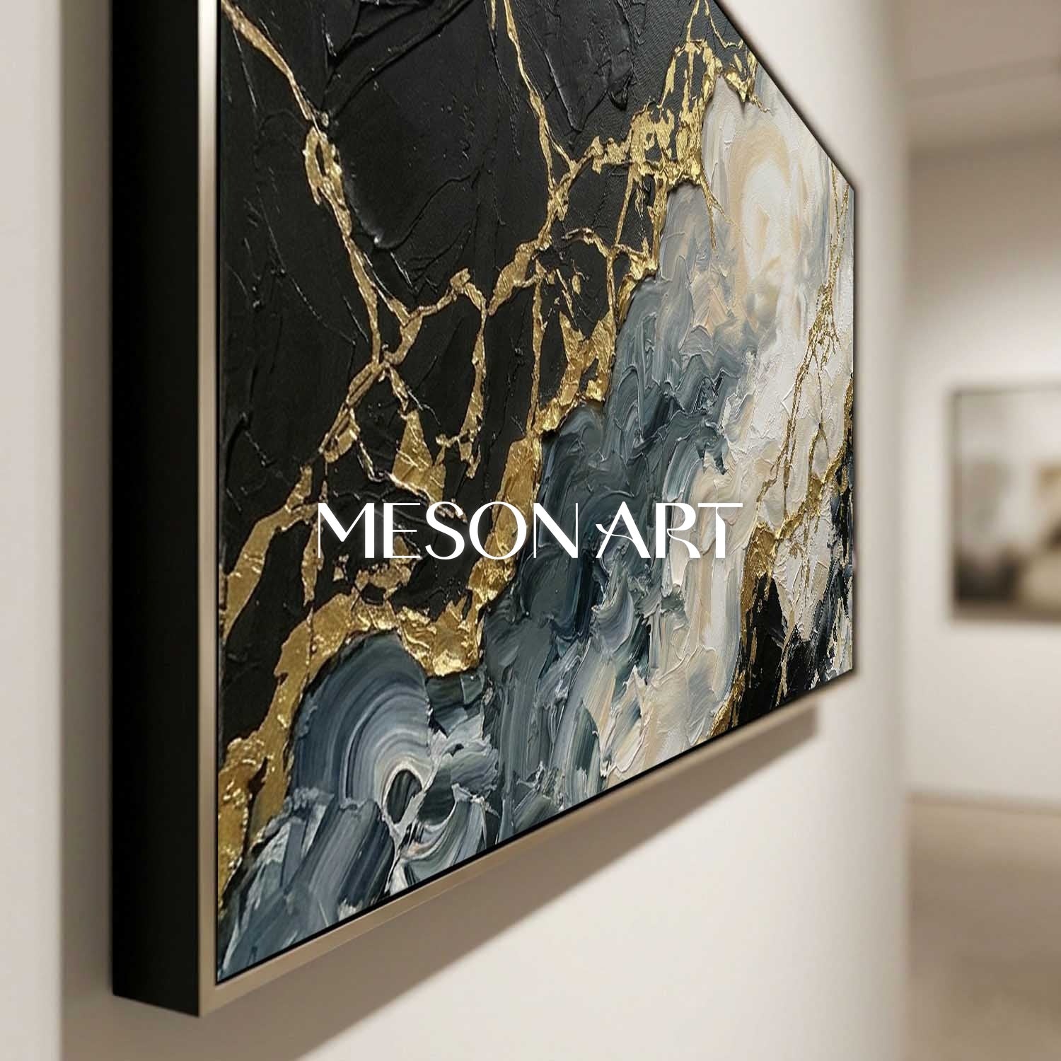 Gilded Tides Abstract Plaster Art With Gold Veins For Modern Living Room Decor