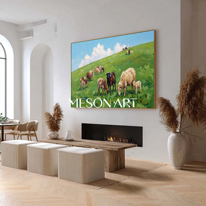 Cozy Farm Animal Painting With Rich Colors For Dining Room And Entryway