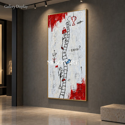 Red And White Abstract Painting Panoramic Neo Expressionist Art Original Hand Painted Canvas By Mesonart