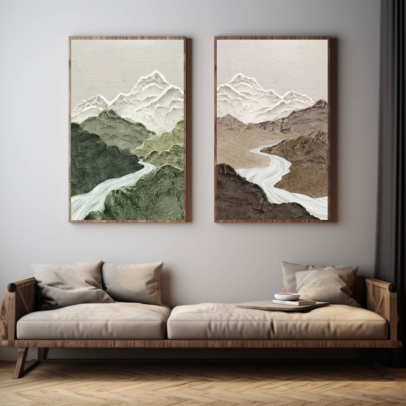 Brown Mountains Landscape Texture Painting Set of 2 Brown Mountains Abstract Wall Art Wabi-sabi Art