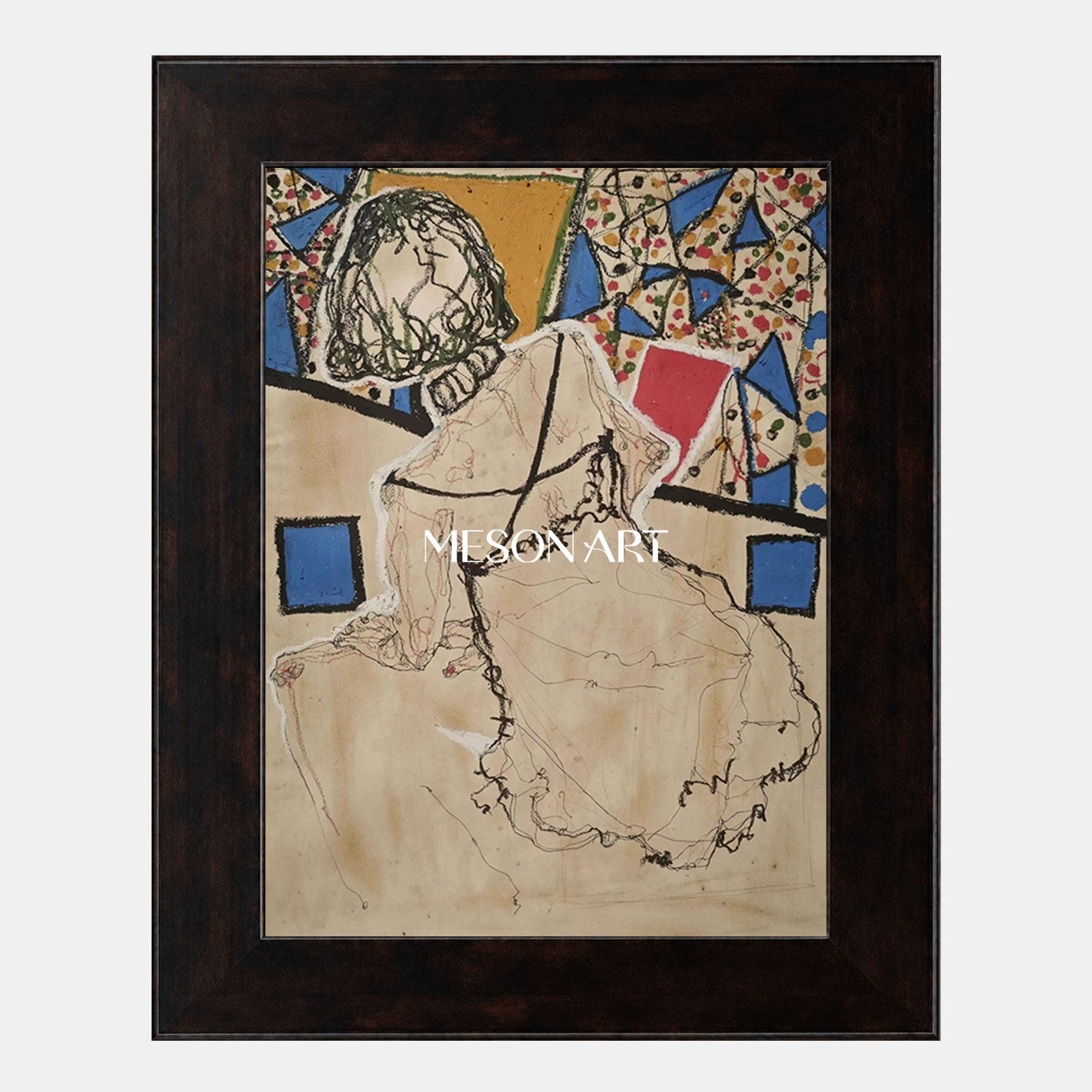 Modern Abstract Figure Painting With Geometric Patterns For Contemporary Living Spaces