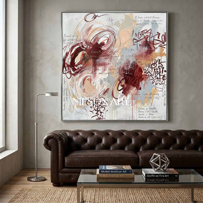 Original Abstract Expressionist Painting Burgundy Romantic Living Room