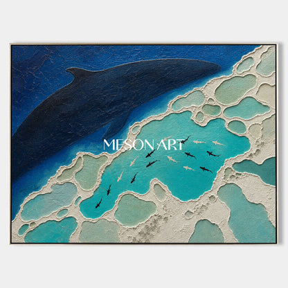 Deep Blue Shark Migration Art With Textured Relief For Modern Living Spaces