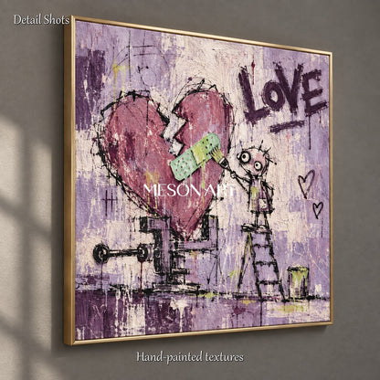 Purple Pink Abstract Street Painting Square Wall Art Original Artist Hand Painted Canvas By Mesonart