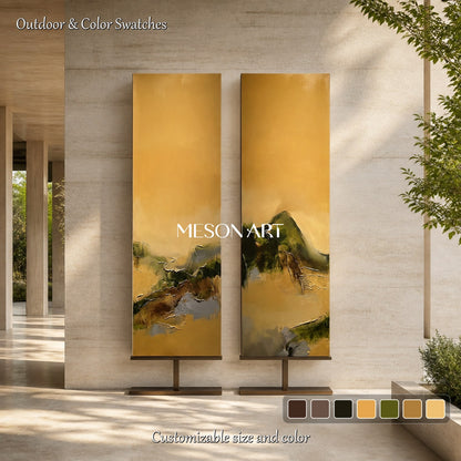 Gold And Green Abstract Expressionist Painting Rectangular Wall Art Original Artist Hand Painted By Mesonart