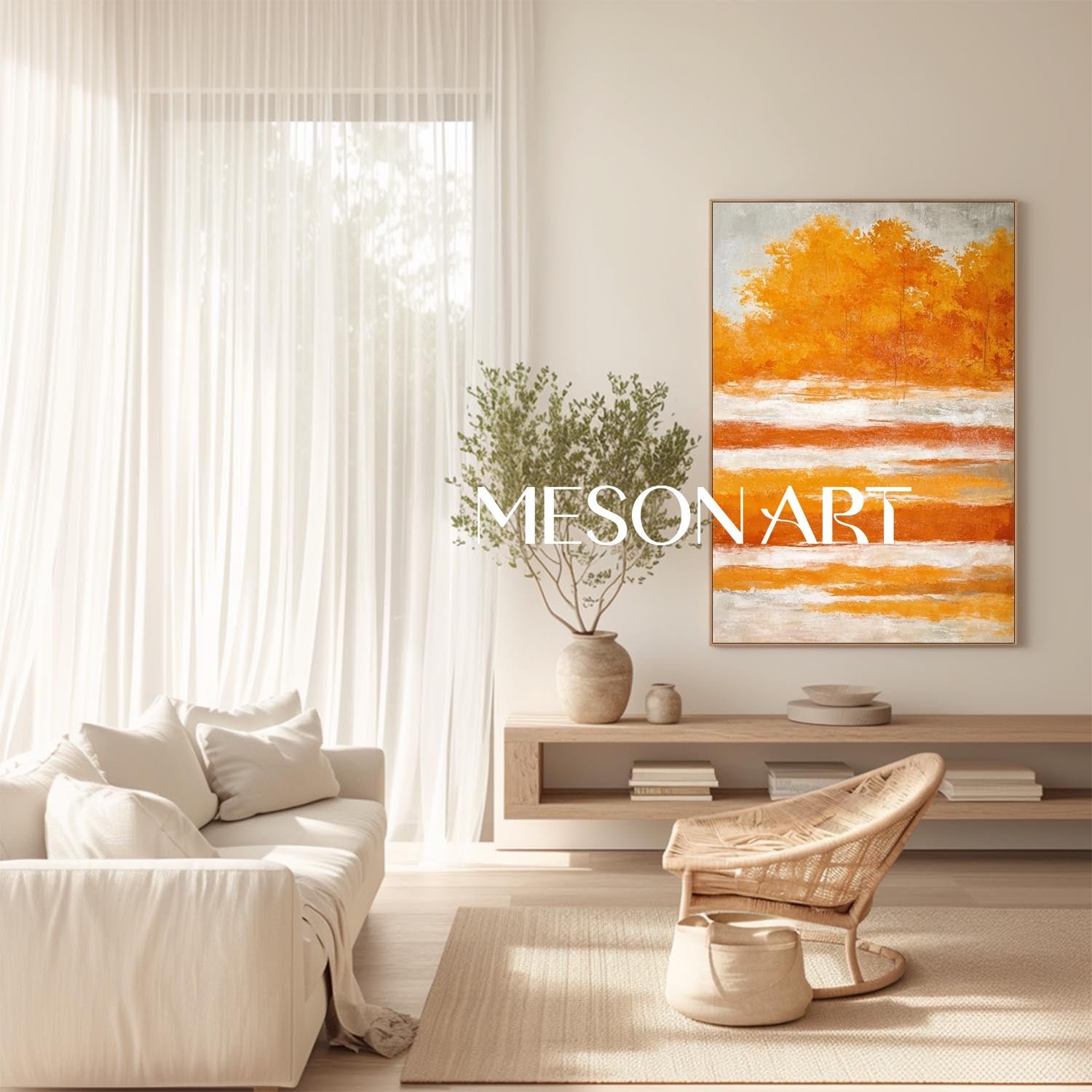 Modern Fall Wall Art Abstract Painting with Warm Autumn Colors