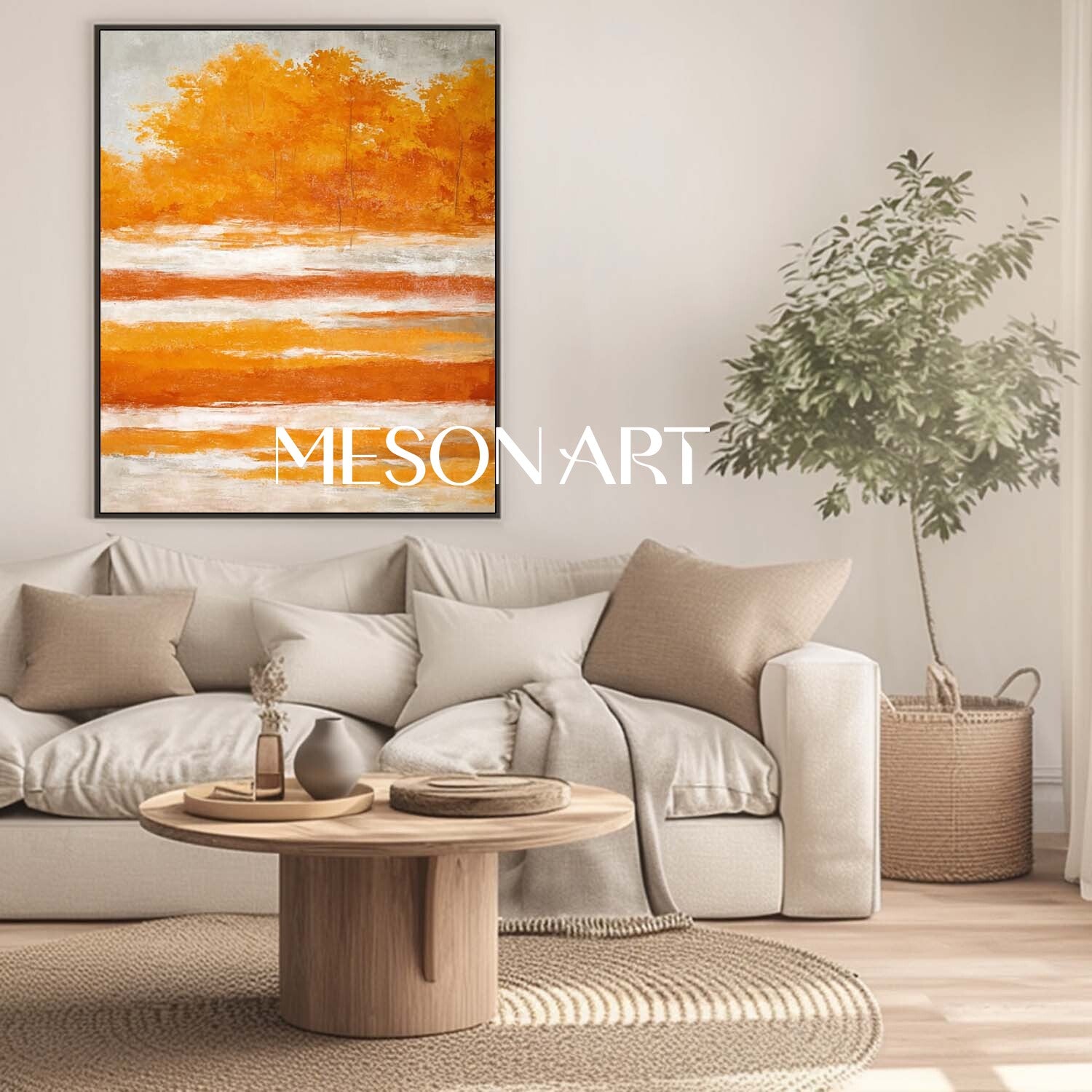 Modern Fall Wall Art Abstract Painting with Warm Autumn Colors