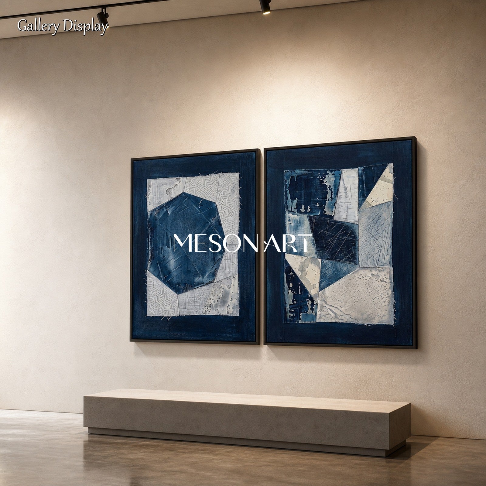 Blue And White Abstract Art With Textured Relief For Modern Living Room Decor