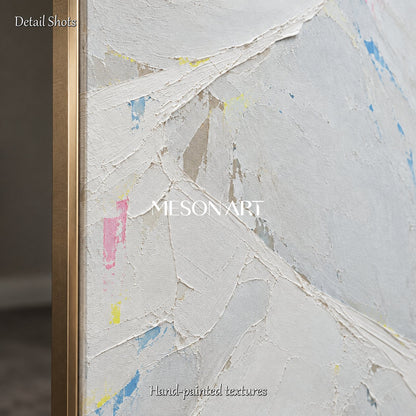 لوحة تجريدية باللونين الأبيض والرمادي: منظر طبيعي عصري عضوي، فن الرسم بسكين الألوان من Mesonart