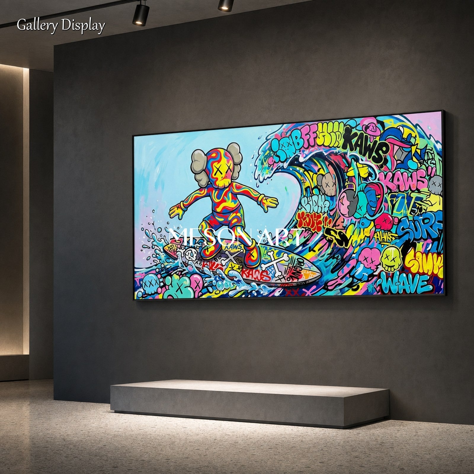 Vibrant Graffiti Art Painting With Pop Culture Icons For Modern Living Room Decor