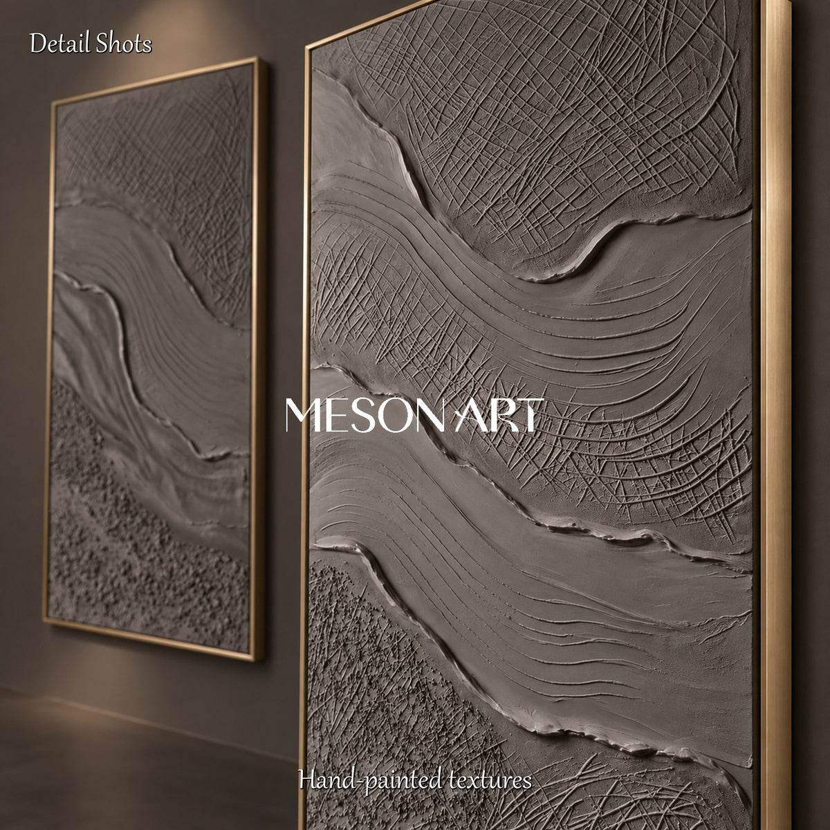 Black And Gray 3D Textured Painting Rectangular Wall Art For Living Room Original Artist By Mesonart
