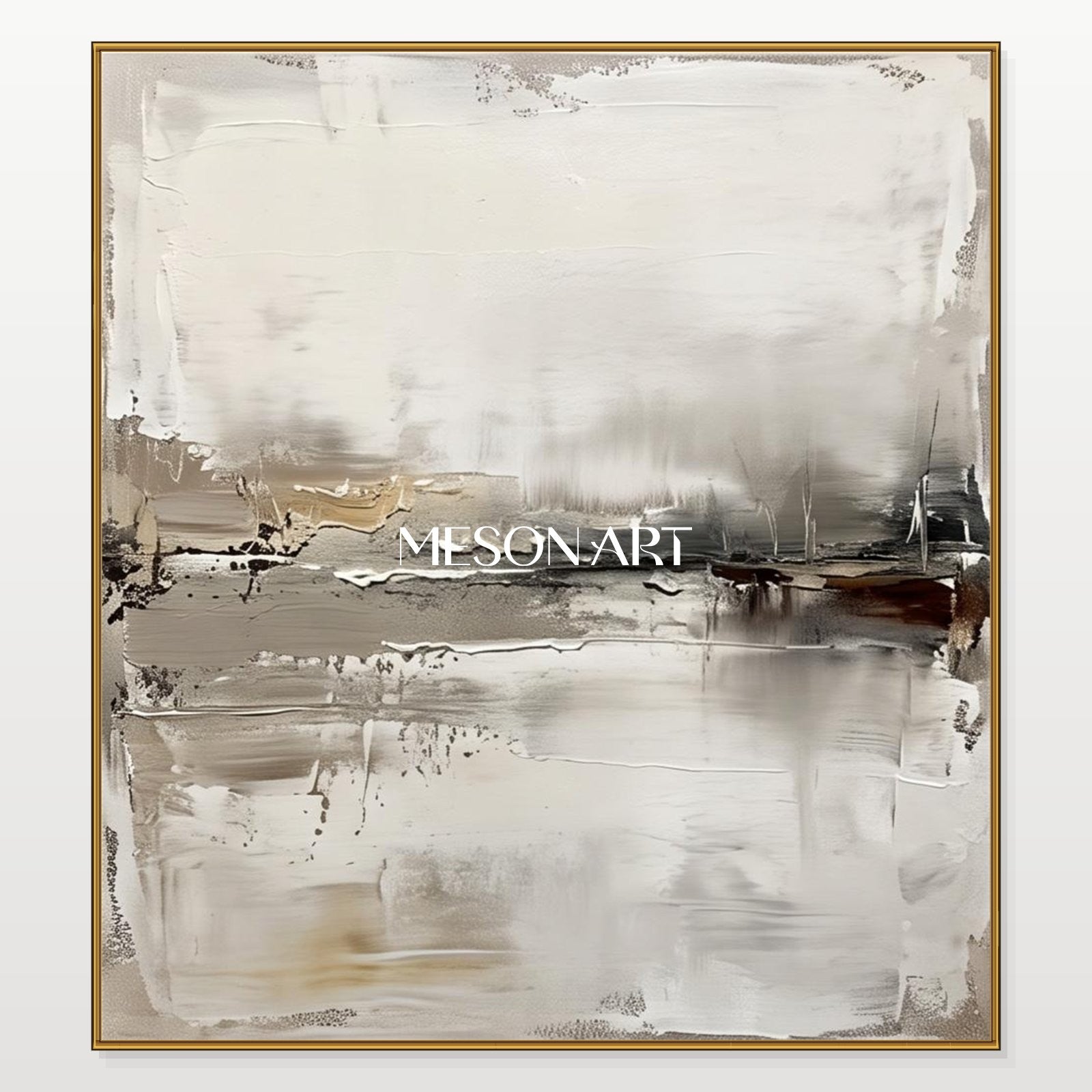 Beige And Gray Abstract Landscape Painting Square Wall Art Original Artist Hand Painted By Mesonart