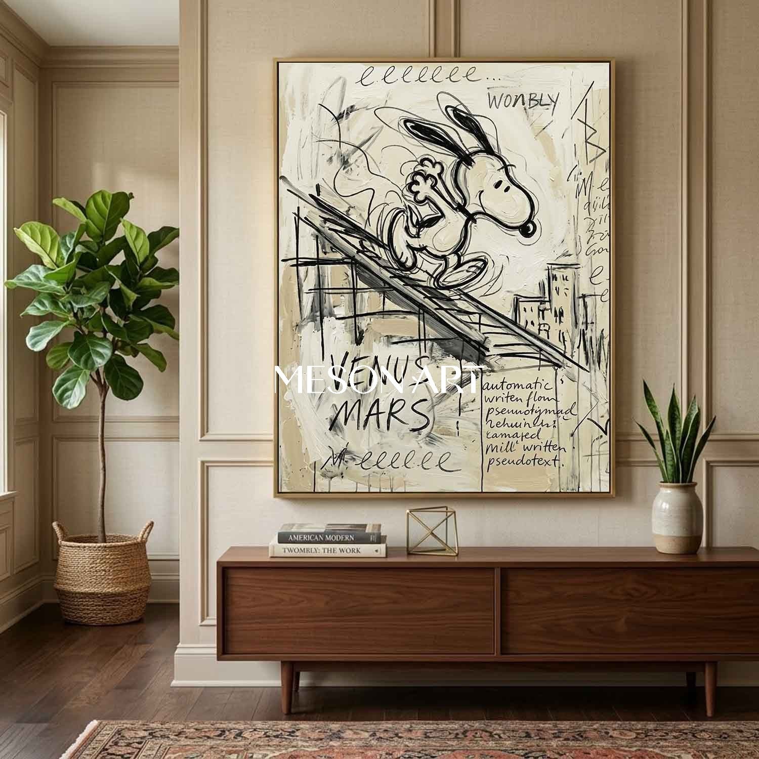 Original Snoopy Sliding Framd Painting Custom Canvas Urban Pop Art