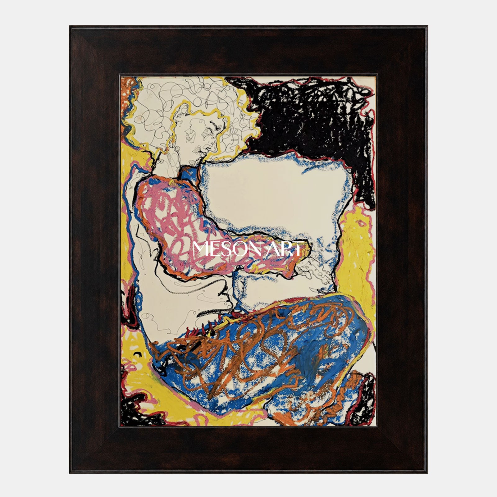 Modern Abstract Figure Painting With Blue And Yellow For Living Room Wall Decor
